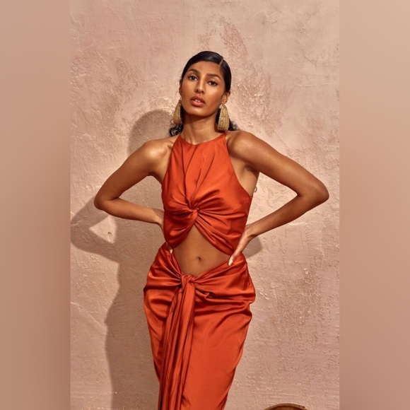 Andrea Iyamah Orange Reni Knotted Dress Size Large/US 10 New - Picture 2 of 15